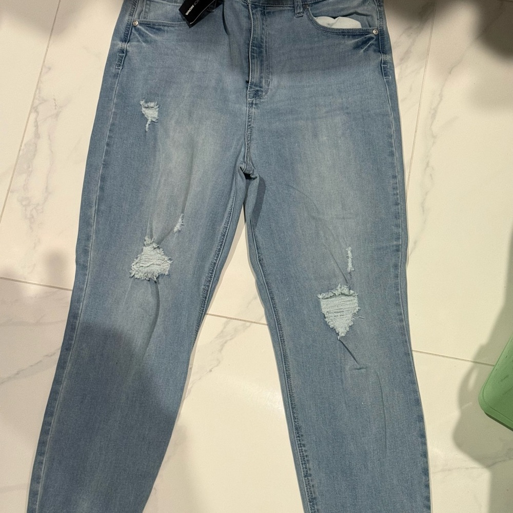 Fashion Nova Blue Skinny Jeans with Distressed Details